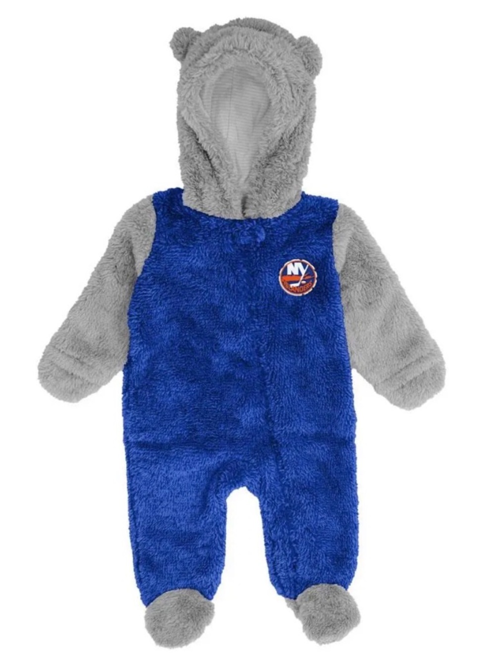 Islander Plush Hooded Infant Romper in Blue and Gray